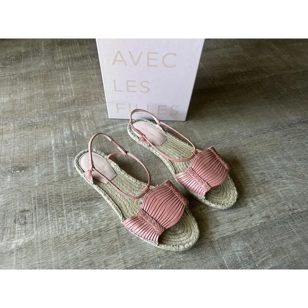 Avec Les Filles Genevie Coral Leather Slingback Espadrille Sandals 8.5 + Box EUC